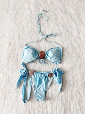 NWOT Amazon Blue Seashell Bikini Set Size Small